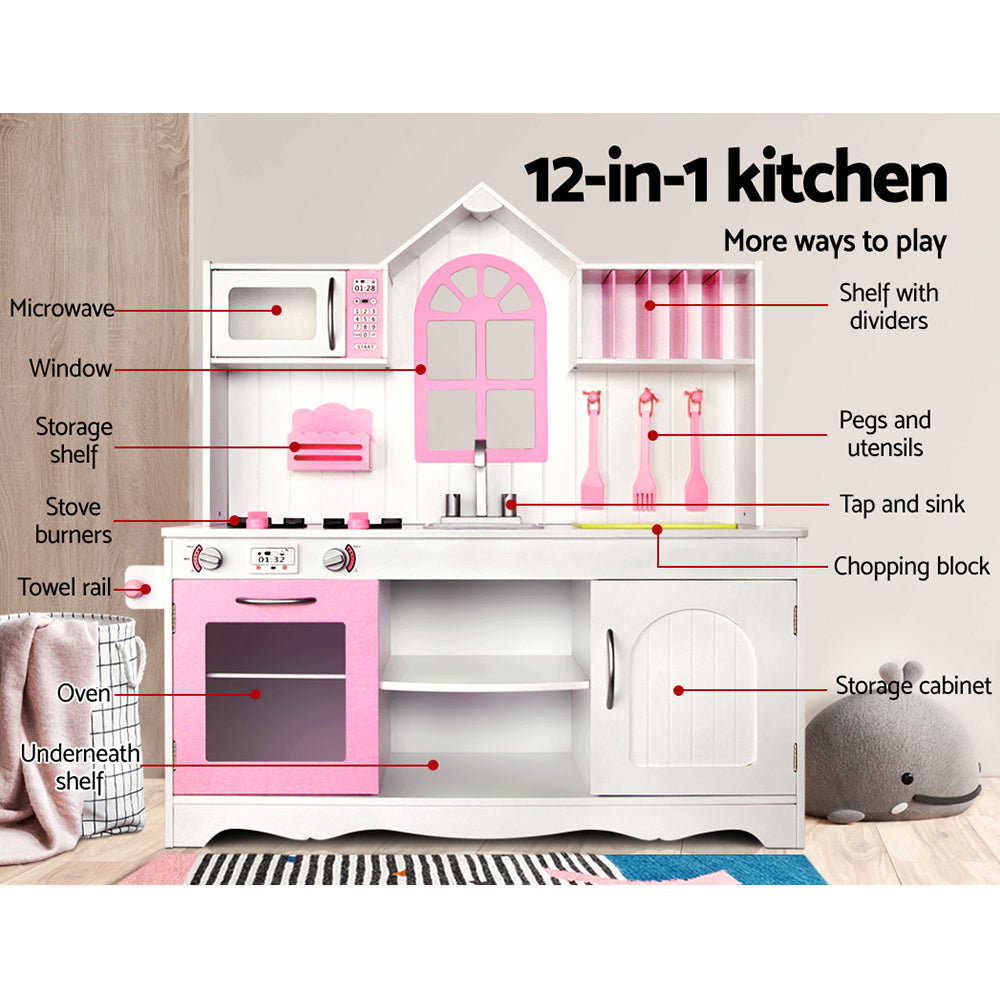 Keezi Kids Wooden Kitchen Play Set - White & Pink