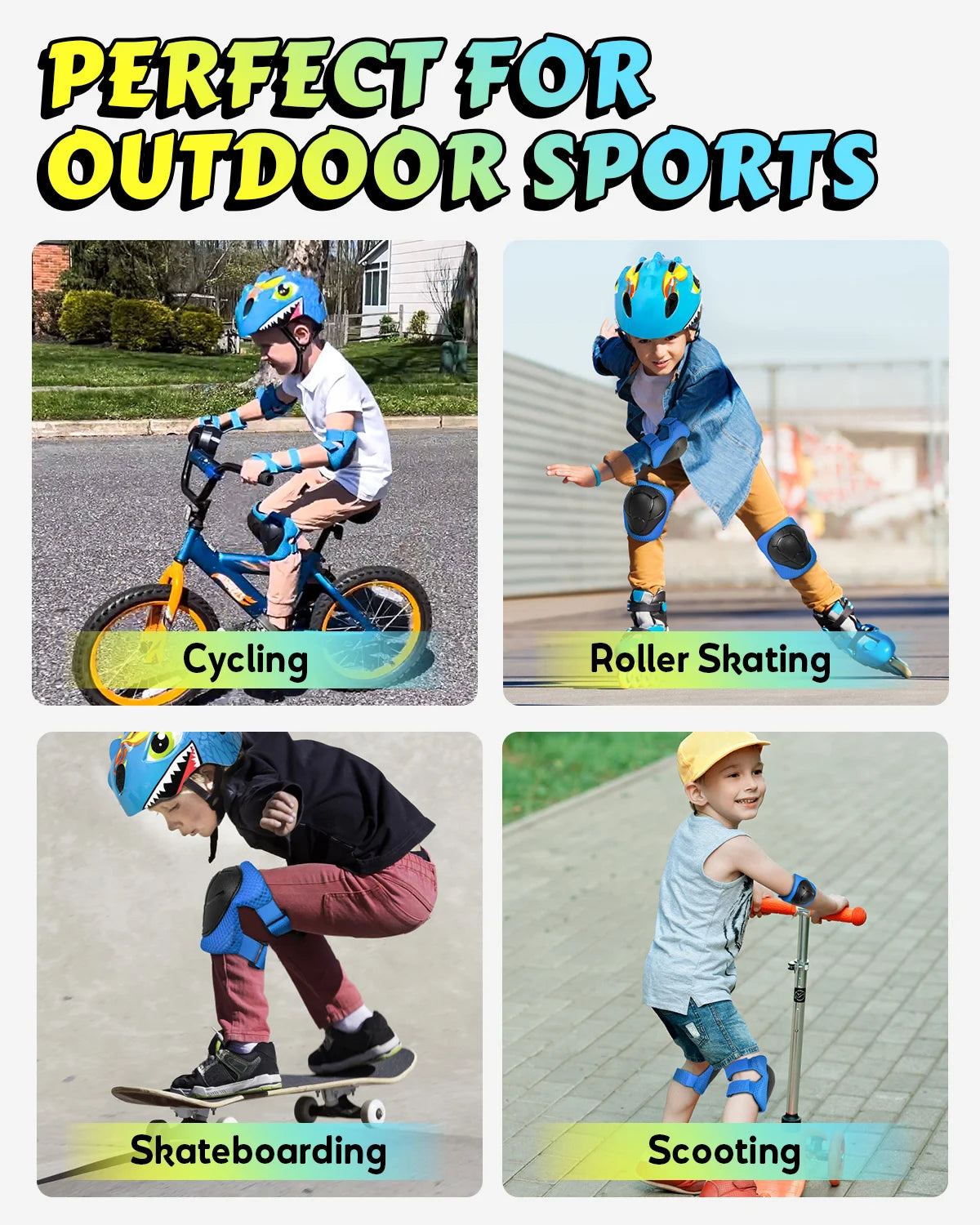 Kids Bicycle Helmet Child Sports Safety Cycling Protection Knee Elbow Pad Sets Balance Bike Roller Skating Helmet Guard