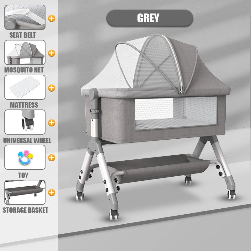 crib baby portable foldable BB cot multi-functional mobile cradle splice bed crib foldable adjustable can be used as a bassinet