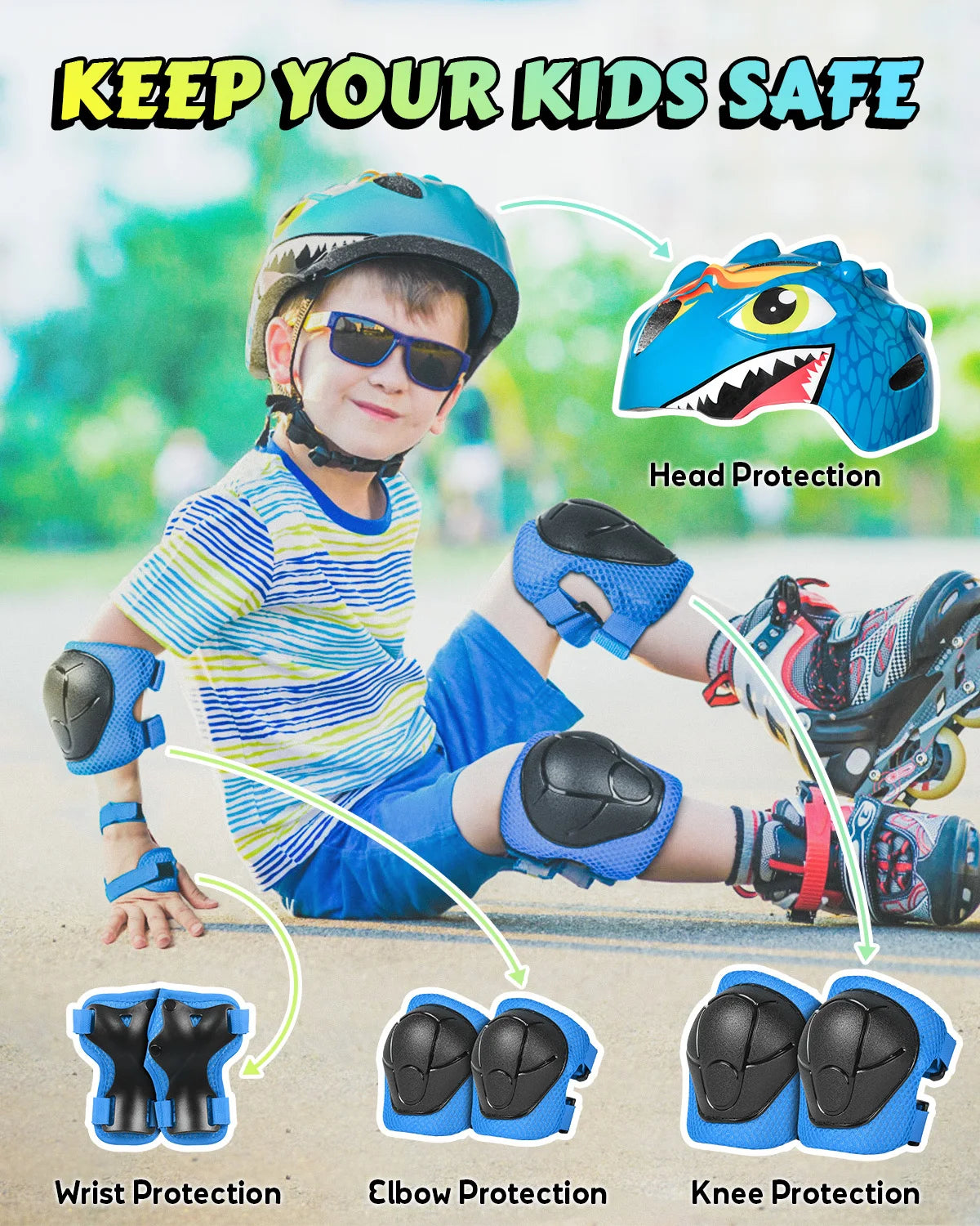 Kids Bicycle Helmet Child Sports Safety Cycling Protection Knee Elbow Pad Sets Balance Bike Roller Skating Helmet Guard