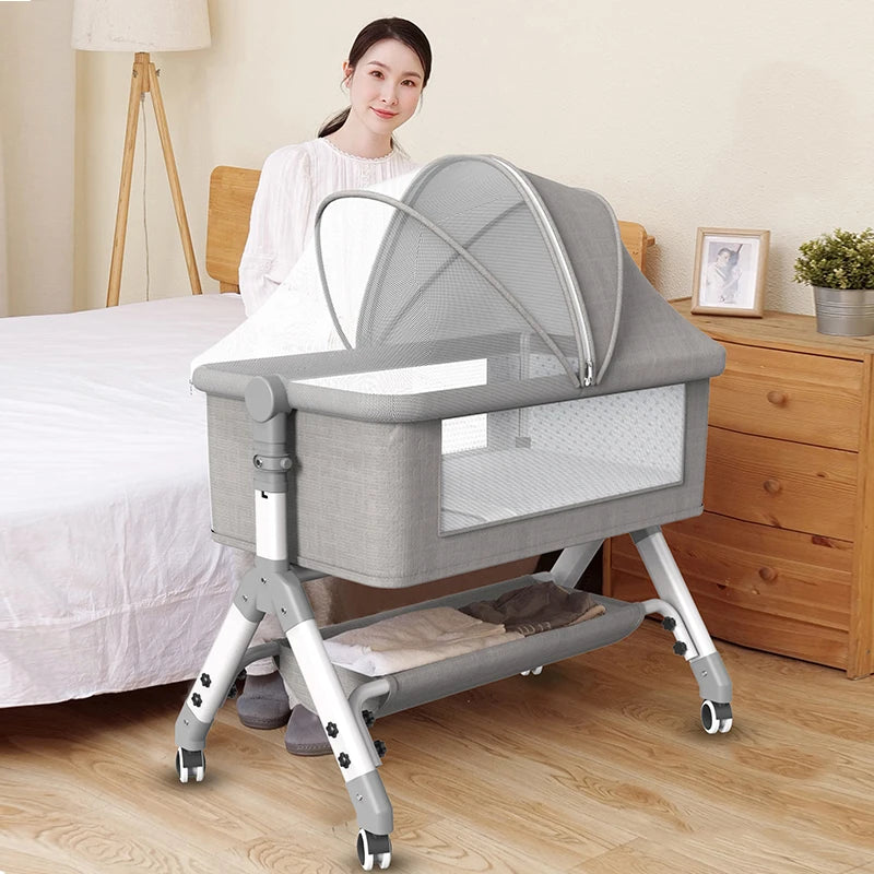 crib baby portable foldable BB cot multi-functional mobile cradle splice bed crib foldable adjustable can be used as a bassinet