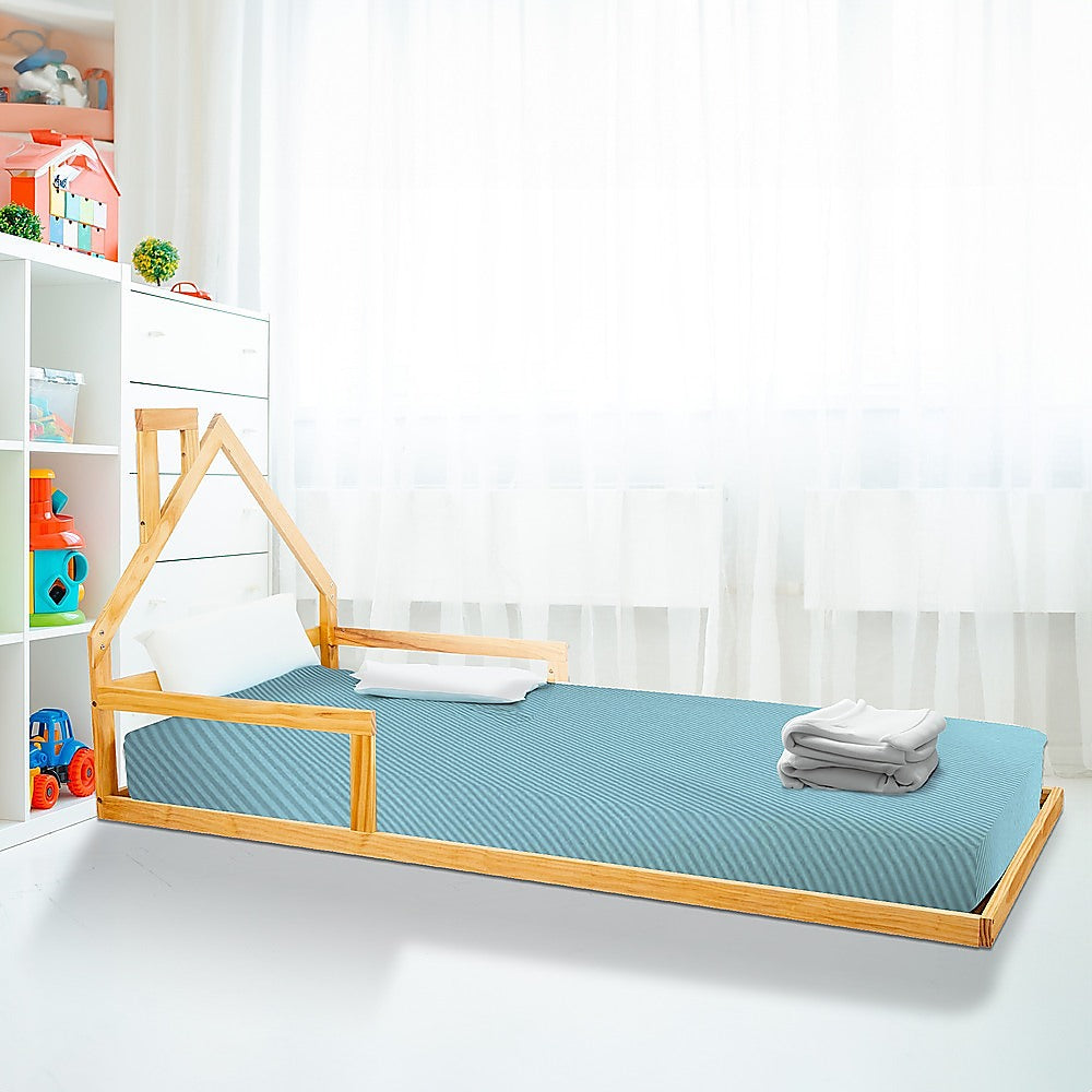 Pine Wood Floor Bed House Frame for Kids and Toddlers