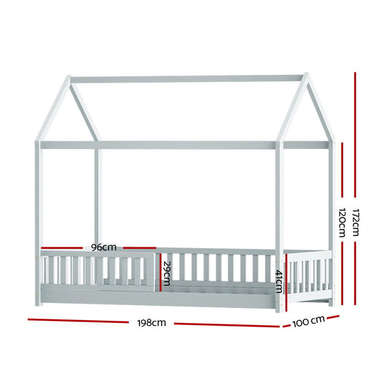 Artiss Bed Frame Wooden Kids House Frame Grey ROCK